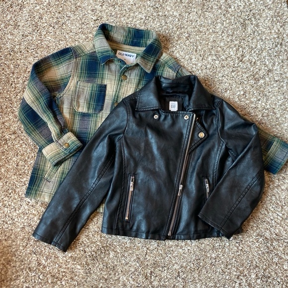 Girls Size 5 Jacket Bundle Faux Leather Plaid Shacket Asymmetrical Zip Black - Picture 1 of 9